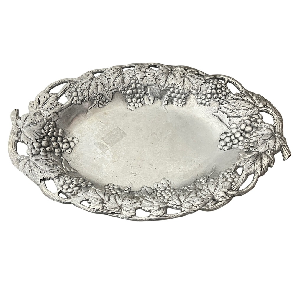 Arthur Court Serving Tray Silver Grape Vine Aluminum Platter 1990